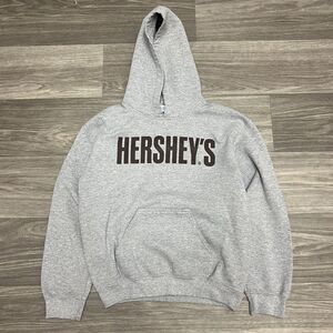 Hershey Chocolate Hoodie Sweatshirt Womens Small Gray Babydoll Crop Fit‎ Brown